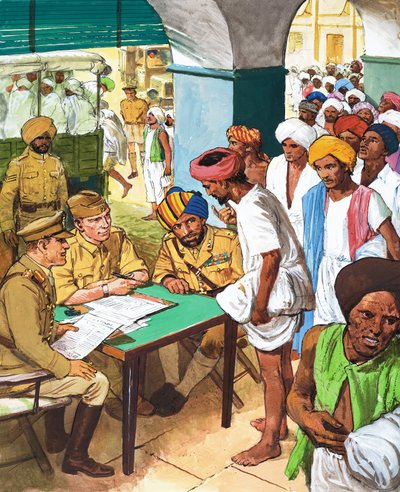 Indios inscribiéndose para luchar en la Segunda Guerra Mundial de English School