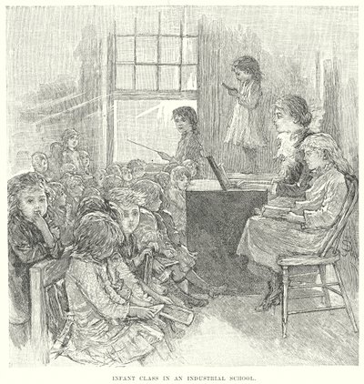 Clase infantil en una escuela industrial (grabado) de English School