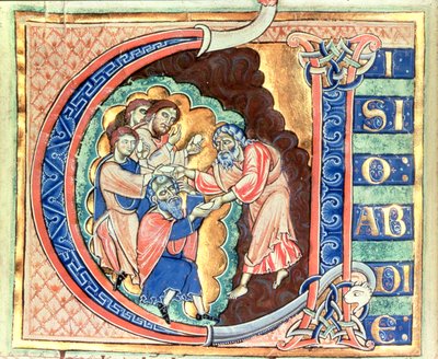 Letra inicial "V" Visio Abdie, La visión de Abdías, de la Biblia de Winchester, c.1150-80 (vitela) de English School