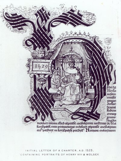 Letra inicial de una carta con retratos de Enrique VIII y Wolsey, 1529 de English School