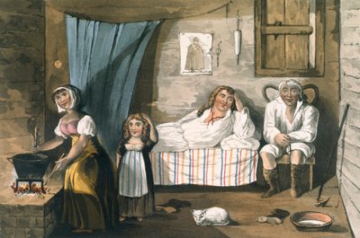 Dentro de una Cabaña, de Un Tour Pintoresco de los Lagos Ingleses por T.H. Fielding y J. Walton, publicado por R. Ackermann, Londres, 1821 de English School