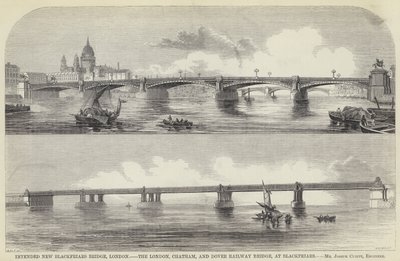 Nuevo puente de Blackfriars, Londres, el puente del ferrocarril de Londres, Chatham y Dover, en Blackfriars de English School