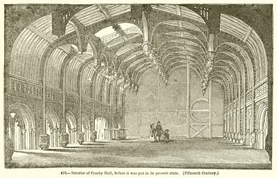 Interior de Crosby Hall, antes de ser puesto en su estado actual (siglo XV) de English School