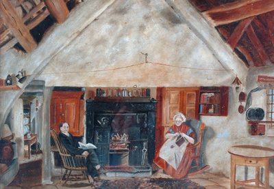 Interior de Cruck Cottage, posiblemente Shipley Glen de English School