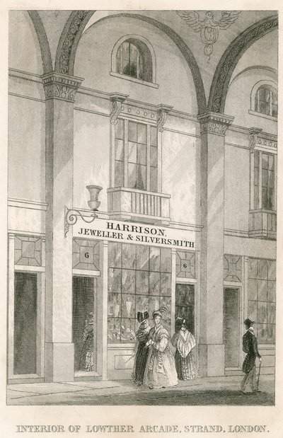 Interior de Lowther Arcade, Strand, Londres, con Harrison, joyero y platero de English School