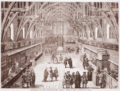 Interior del Antiguo Salón de Westminster, de una impresión publicada en 1797 de English School