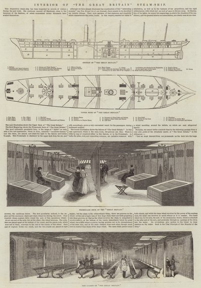 Interior del barco de vapor "The Great Britain" (grabado) de English School