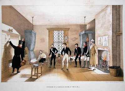 Interior de una sala de barracas en la R.M.A. de English School