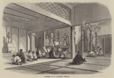 Interior de un templo japonés (grabado) de English School