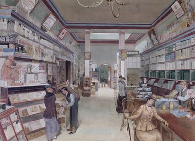 Interior de una tienda de Londres, finales del siglo XIX de English School