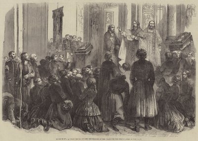Interior de una iglesia rusa durante la lectura del Ukase para la emancipación de los siervos de English School