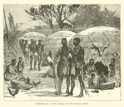 Interior de un kraal zulú en el río Tugela de English School