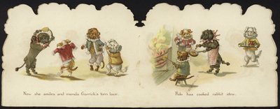 Interior de una tarjeta que representa perros con disfraces de circo de English School