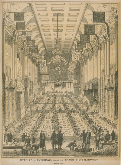 Interior de Guildhall durante el gran banquete cívico, 9 de noviembre de 1837 de English School