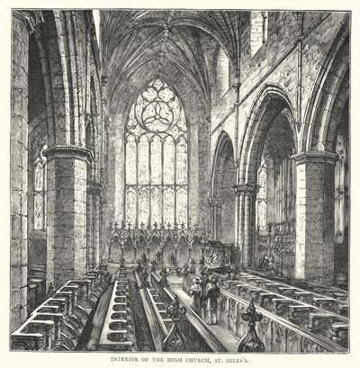 Interior de la Iglesia Alta, St Giles (grabado) de English School