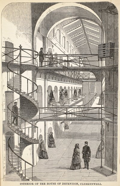 Interior de la Casa de Detención, Clerkenwell, ilustración de Las prisiones criminales de Londres y escenas de la vida en prisión de Henry Mayhew y John Binny, pub. 1862 de English School