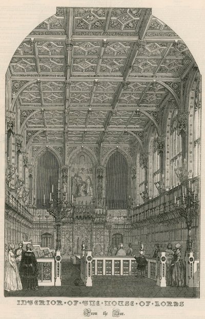 Interior de la Cámara de los Lores, Westminster, Londres, desde el bar de English School