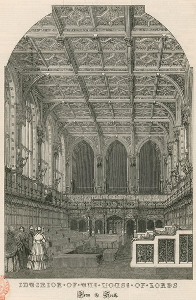 Interior de la Cámara de los Lores, Westminster, Londres, desde el sur de English School
