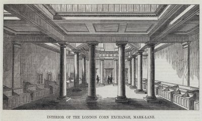 Interior de la Bolsa de Cereales de Londres, Mark-Lane (grabado) de English School