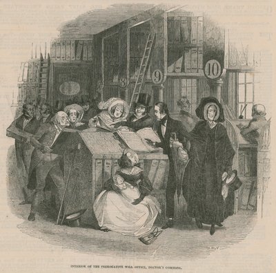 Interior de la Oficina de Testamentos de Prerrogativa, Doctors Commons, Londres de English School