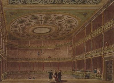 Interior del Teatro Real, Drury Lane, visto desde el escenario, alterado y decorado por Robert y James Adam de English School