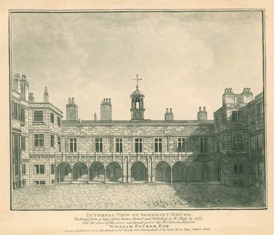 Vista interna de Somerset House, The Strand, Londres; basada en una impresión dibujada por W. Moss en 1777 de English School