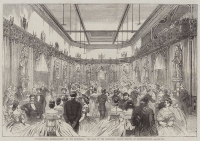 Entretenimiento internacional en el Guildhall, el baile en el salón temporal erigido en Guildhall-Yard de English School