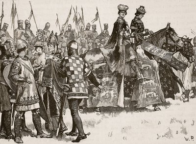 Entrevista entre Becket y el Rey Enrique, ilustración de Cassells Illustrated History of England de English School