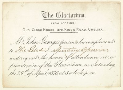 Invitación al Glaciarium en 1876 de English School