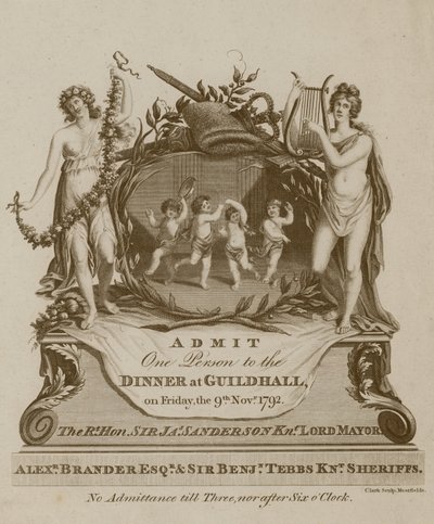 Invitación a un banquete en el Guildhall, Londres, el 9 de noviembre de 1792 de English School