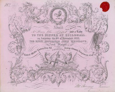 Invitación a un banquete en el Guildhall, Londres, el 9 de noviembre de 1850 de English School