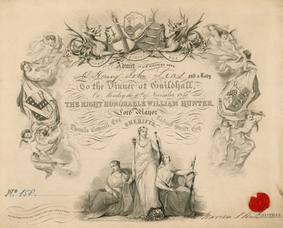 Invitación a un banquete en el Guildhall, Londres, el 9 de noviembre de 1851 de English School