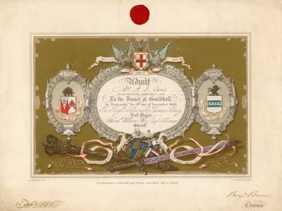 Invitación a un banquete en el Guildhall, Londres, el 9 de noviembre de 1853 de English School