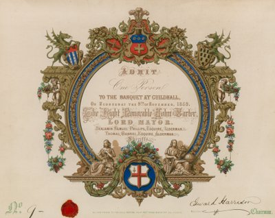 Invitación a un banquete en el Guildhall, Londres, el 9 de noviembre de 1859 de English School