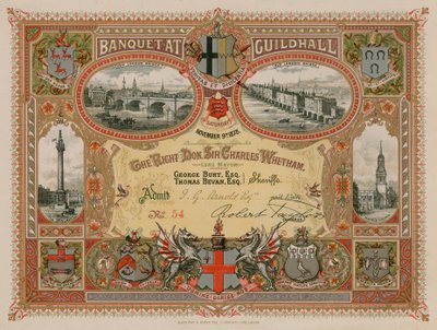 Invitación a un banquete en el Guildhall, Londres, el 9 de noviembre de 1878 de English School