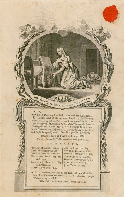 Invitación a cenar con el Muy Honorable Conde de Hertford el 4 de mayo de 1775 de English School