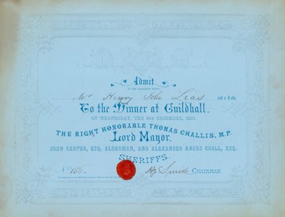 Invitación a una cena en el Guildhall, Londres, el 8 de diciembre de 1852 de English School