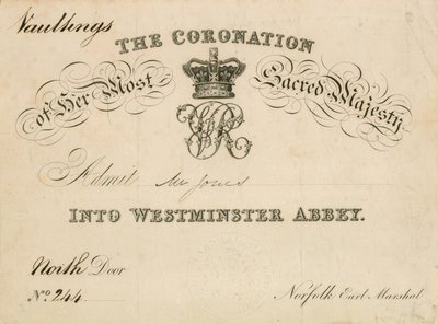 Invitación a la Coronación de Su Majestad en la Abadía de Westminster, 28 de junio de 1838 de English School