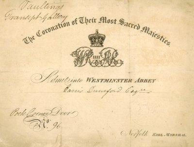 Invitación a la Coronación del Rey Guillermo IV y la Reina Adelaida de English School