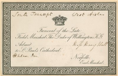 Invitación al funeral de Arthur Wellesley, el Duque de Wellington, en la Catedral de San Pablo de English School