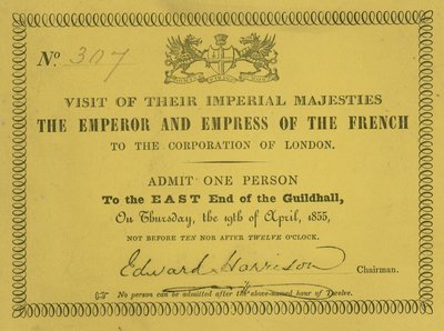 Invitación a la visita de sus Majestades Imperiales, el Emperador y la Emperatriz de Francia, en el Guildhall, Londres, el 19 de abril de 1855 de English School