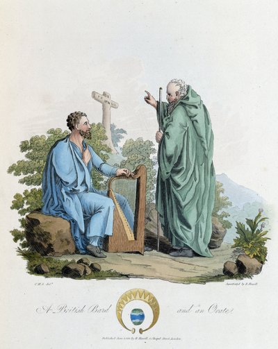 Irlandés y bardo - en “Celtas y godos, costumbres de los habitantes de las Islas Británicas de principios del siglo VI y las naciones godas de la costa oeste del Báltico”, por S.R. Meyrick y Ch. Smith de English School