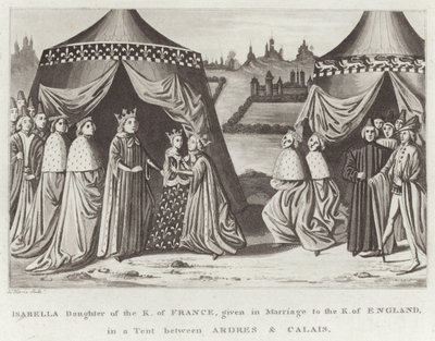 Isabel, hija del rey de Francia, dada en matrimonio al rey de Inglaterra, en una tienda entre Ardres y Calais de English School