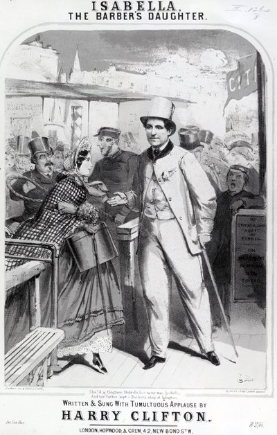Isabella la Hija del Barbero, anuncio de la música de Harry Clifton, 1865 de English School