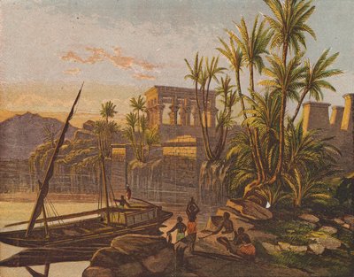 Isla de Philae, Egipto (litografía en color) de English School