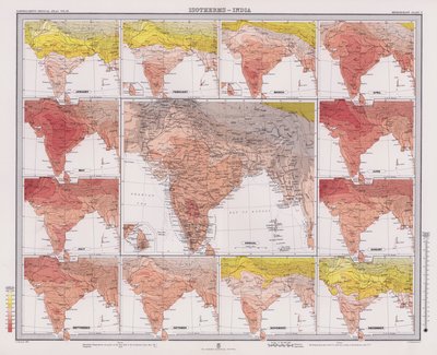 Isotermas, India (litografía en color) de English School
