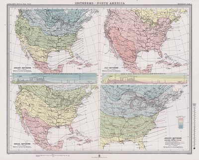 Isotermas, América del Norte (litografía en color) de English School