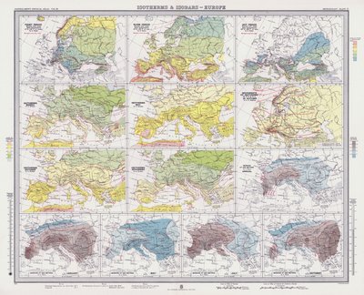 Isotermas e isobaras, Europa (litografía en color) de English School