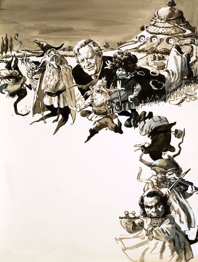 J. R. R. Tolkien y personajes de El Señor de los Anillos de English School