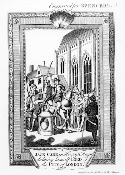 Jack Cade (m.1450) en el reinado de Enrique VI declarándose señor de la ciudad de Londres, grabado para Spencer de English School